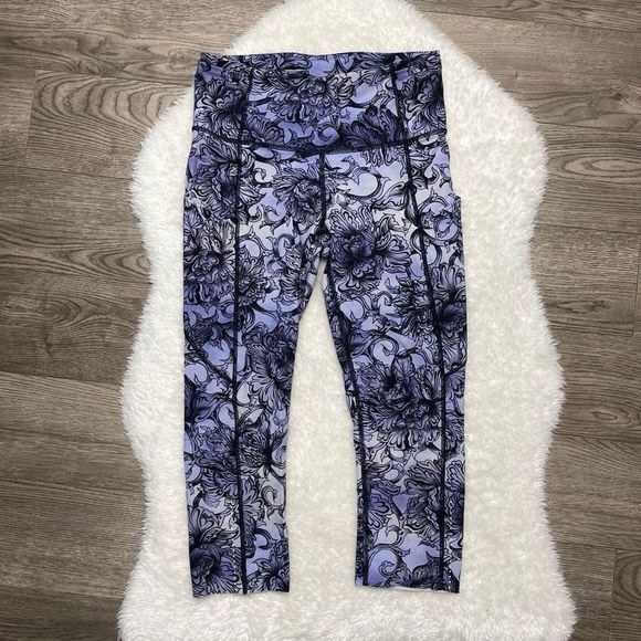 Lululemon Fast Free Hanakotoba Starlight Crop Purple Floral Leggings Sz 6 Run - Picture 6 of 10